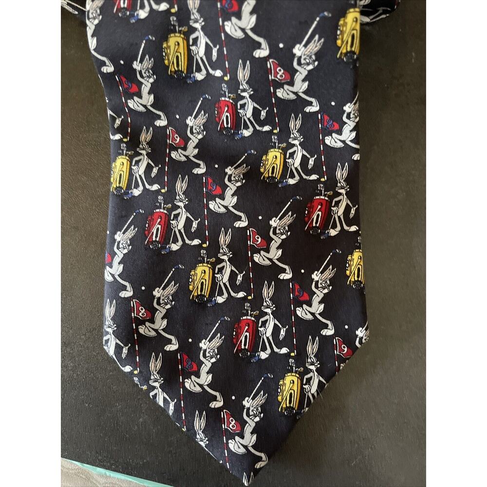 1993 LOONEY TUNES Men's Black Bugs Bunny Golf Necktie Tie from Tie Rack Silk